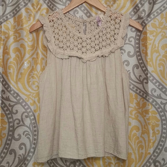 Alya Tops - Beige Linen Tank